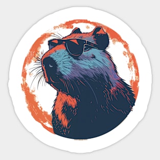 Retro Capybara with Sunglasses Circle Design Sticker